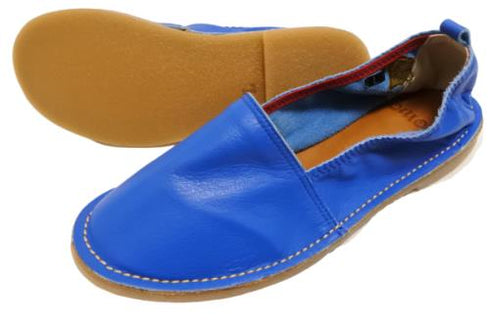 【モモ MO-2 ブルー】ぺたんこ柔らか本革シューズ